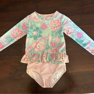 Ruffle Butts Pink and Blue Rashguard Swim Set